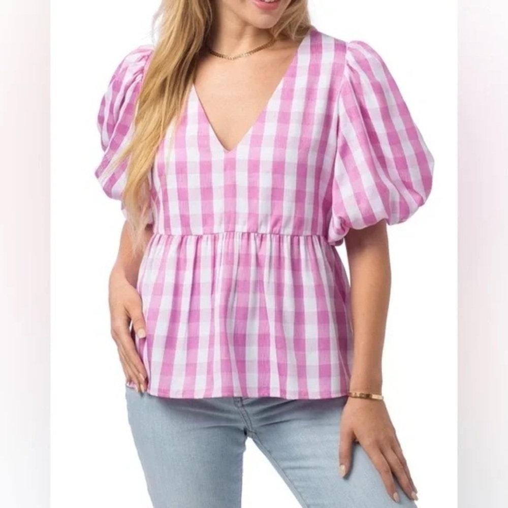 Crosby by Mollie Burch Jackie Top, Pink Gingham Medium
